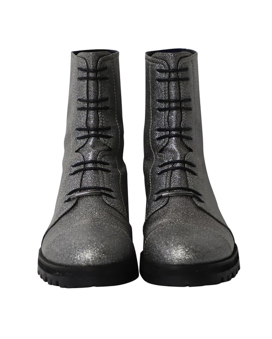 Jimmy Choo Glitter Combat Boots in Silver Polyester - Image 2
