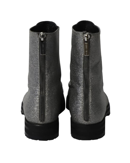 Jimmy Choo Glitter Combat Boots in Silver Polyester - Image 3