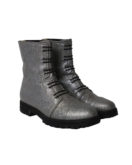 Jimmy Choo Glitter Combat Boots in Silver Polyester - Image 4