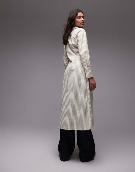 Resume fitted midaxi shirt dress with ruffle placket in multi creme stripe - Image 3