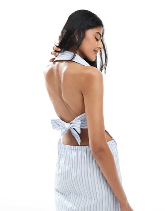 ASOS DESIGN halterneck bindning bak ärmlös co-ord skjorta i randig mönster - Image 2