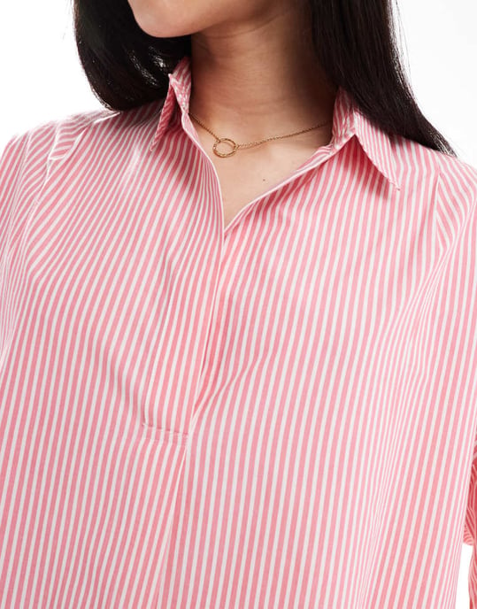 Fransk Anslutning randig poplin popover skjorta co-ord i rosa och vitt - Image 4