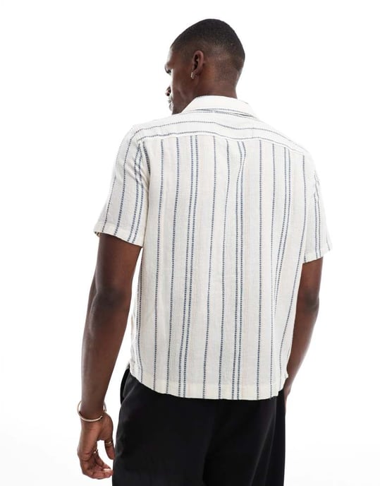 Hollister kortärmad strukturerad randig skjorta i multi - Image 4