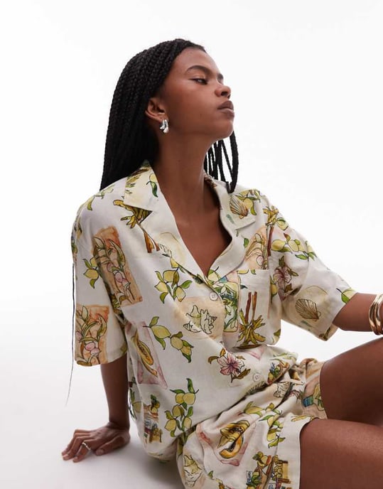 Topshop co ord resort shirt in lemon print - Image 1
