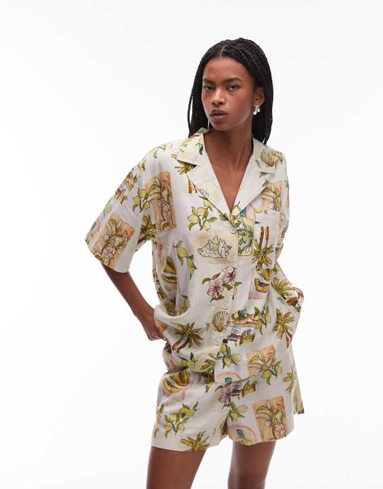 Topshop co ord resort shirt in lemon print - Image 2