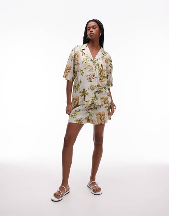 Topshop co ord resort shirt in lemon print - Image 3