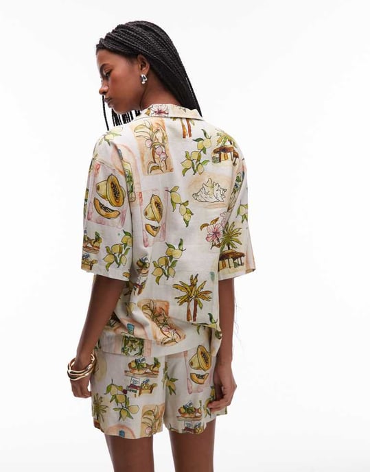 Topshop co ord resort shirt in lemon print - Image 4