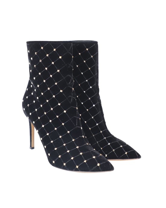 Valentino Garavani Rockstud Kviltade Ankelstövlar i Svart Sammet - Image 3