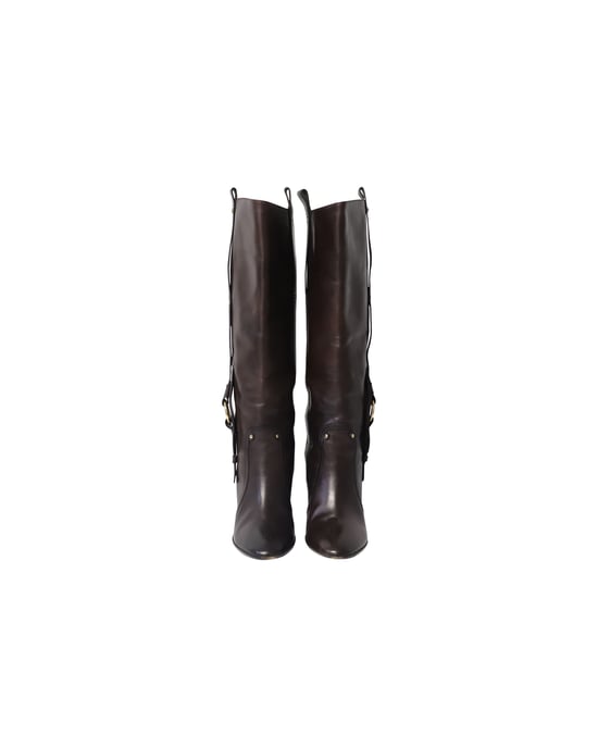 Celine High Heeled Boots with Buckle in Brown Calfskin Leather - Image 2