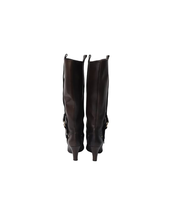 Celine High Heeled Boots with Buckle in Brown Calfskin Leather - Image 4