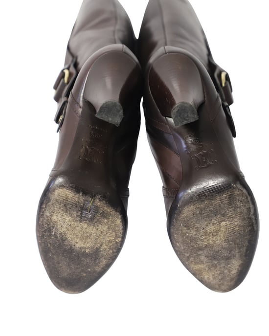 Celine High Heeled Boots with Buckle in Brown Calfskin Leather - Image 5