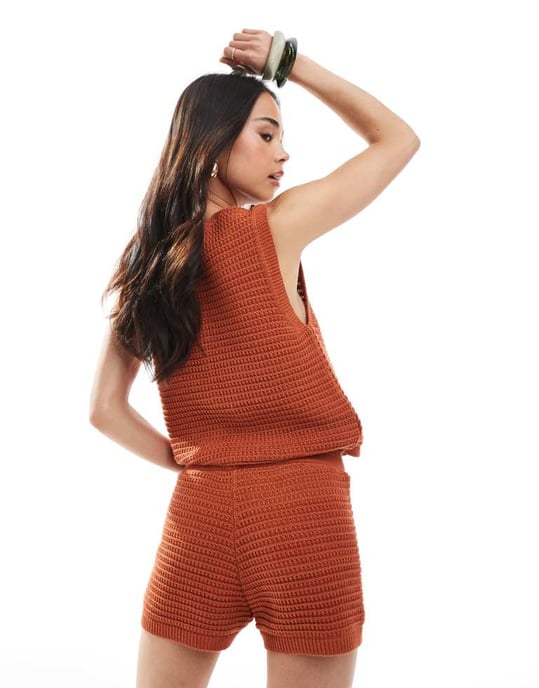 ASOS DESIGN mock crochet knitted short in rust - Image 2