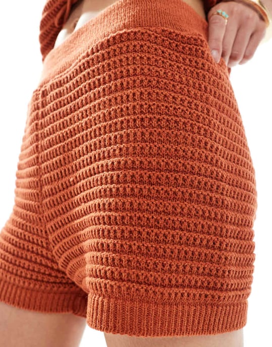 ASOS DESIGN mock crochet knitted short in rust - Image 3