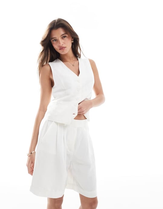 ONLY linen mix tailored short co-ord in white - Image 2