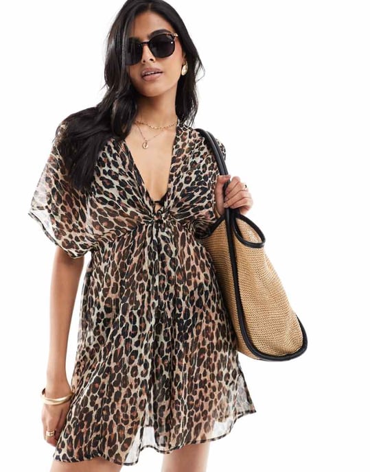 Accessorize leopard beach kaftan in multi - Image 1