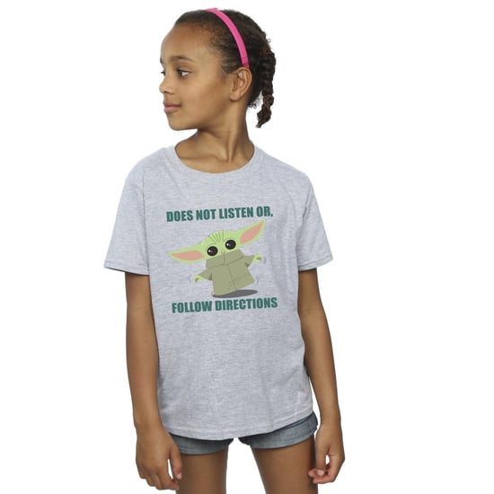 Star Wars Girls The Mandalorian Grogu lyssnar inte T-shirt i bomull (Sport Grå) - Image 1