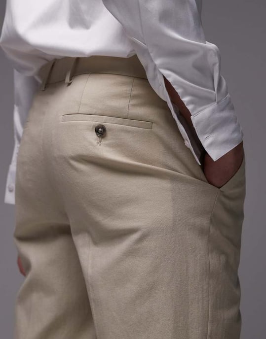Topman straight linen blend suit trousers in stone - Image 4