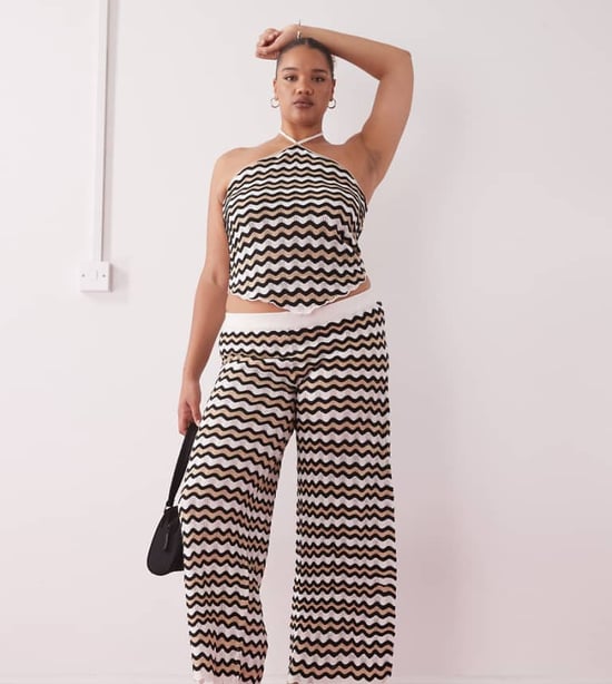 Noisy May Curve loose fit crochet trouser co-ord in black & beige wave - Image 1
