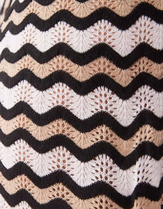 Noisy May Curve loose fit crochet trouser co-ord in black & beige wave - Image 3