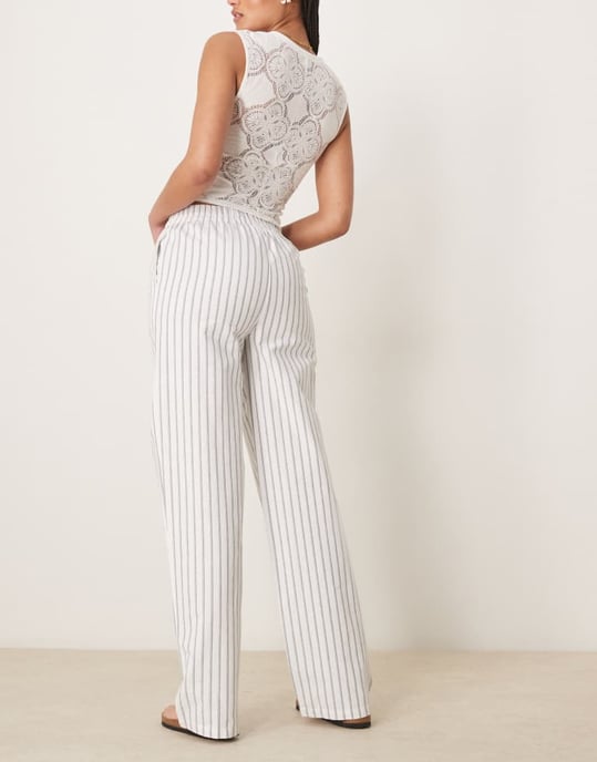 ASOS DESIGN Långa linne-look byxor med resår i svart rand - Image 3