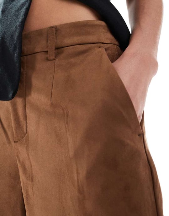 Object premium faux suede wide leg trousers in camel - Image 3