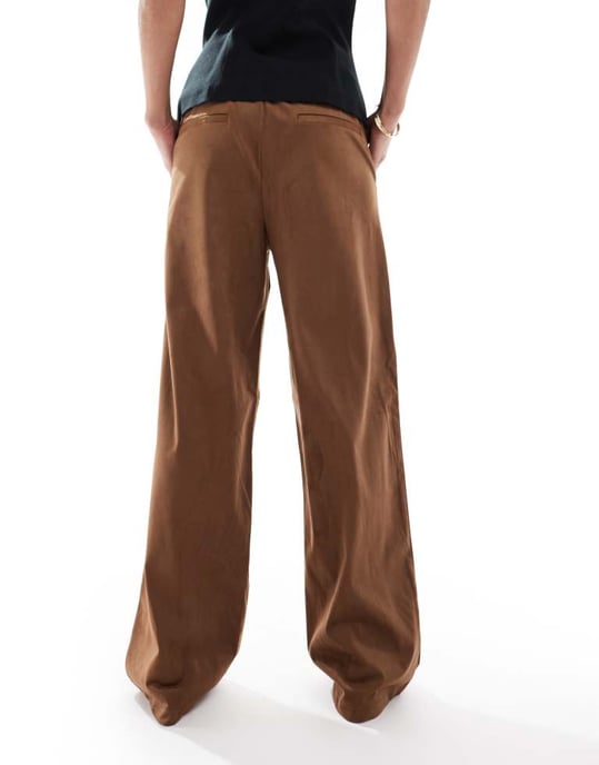 Object premium faux suede wide leg trousers in camel - Image 4