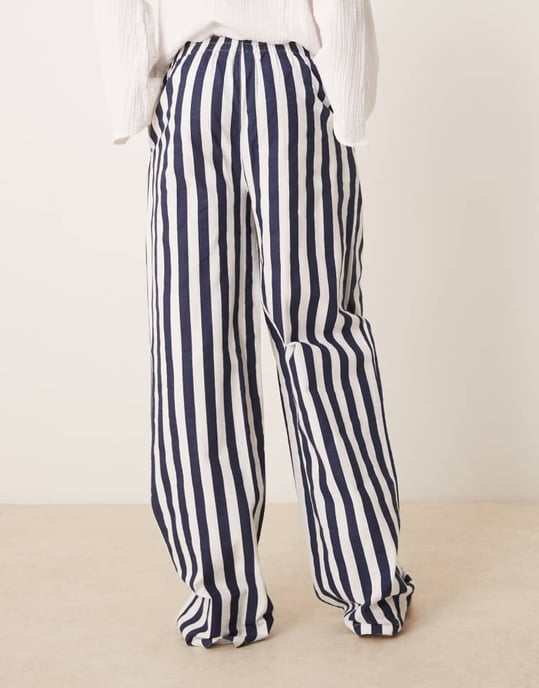 ASOS DESIGN Tall linen look pull on trousers in navy stripe - Image 3