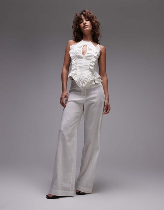 LAAGAM kaine linen trousers with silver buckle in white co-ord - Image 1