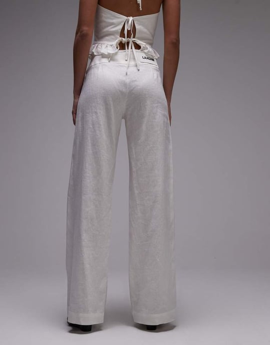 LAAGAM kaine linen trousers with silver buckle in white co-ord - Image 2