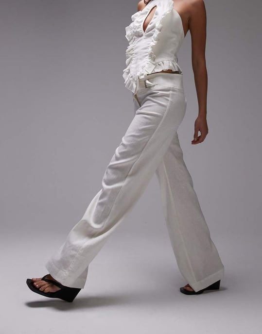 LAAGAM kaine linen trousers with silver buckle in white co-ord - Image 3