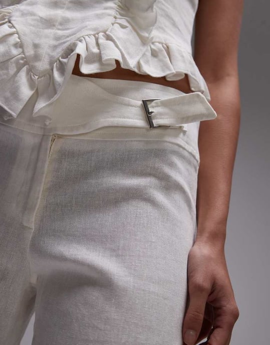 LAAGAM kaine linen trousers with silver buckle in white co-ord - Image 4