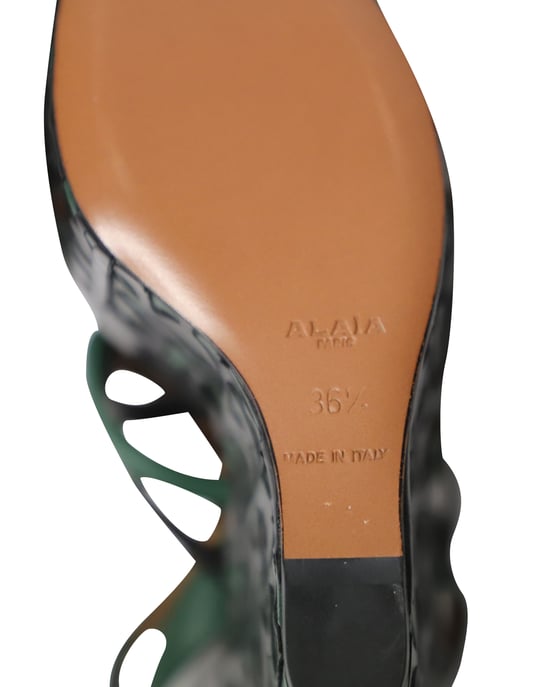 Alaia Laser-Cut Mandje Weef Wedges in Groens Leer - Image 6
