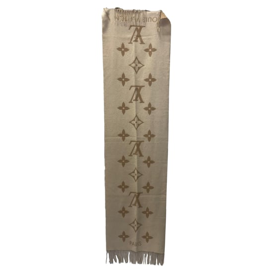 Louis Vuitton Reykjavik Fringed Scarf in Beige Cashmere - Image 1