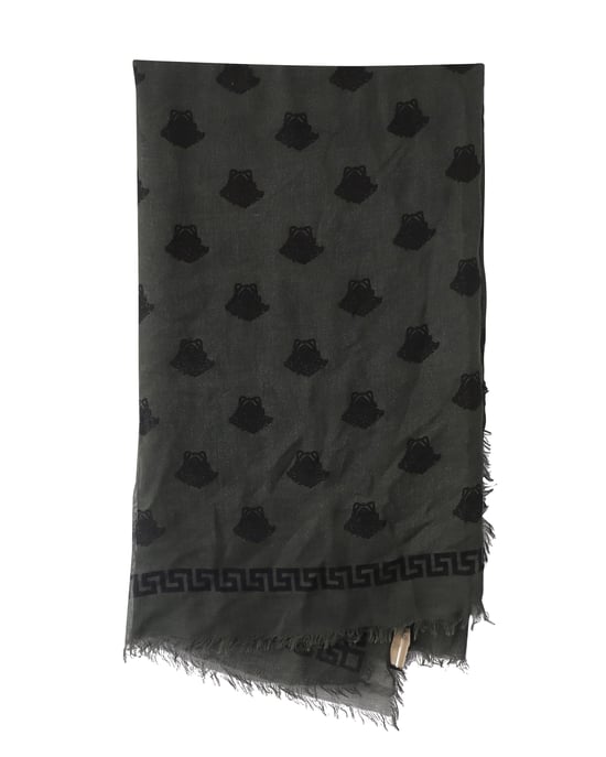 Versace Medusa Print Scarf in Grey & Dark Green Silk - Image 2