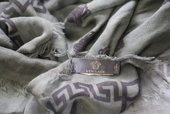 Versace Medusa Print Scarf in Grey & Dark Green Silk - Image 3