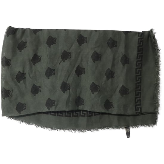 Versace Medusa Print Scarf in Grey & Dark Green Silk - Image 4