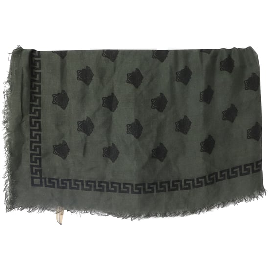 Versace Medusa Print Scarf in Grey & Dark Green Silk - Image 5