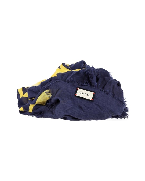 Gucci Logo Disk Scarf in Navy Blue Cotton Silk - Image 2
