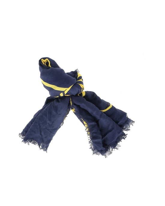 Gucci Logo Disk Scarf in Navy Blue Cotton Silk - Image 3