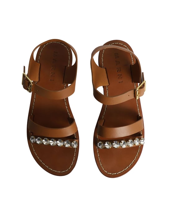 Marni Bejeweled Platte Sandalen in Bruin Leer - Image 6
