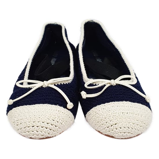 Miu Miu Crochet Cap Toe Ballet Flats in Navy Blue Cotton - Image 2
