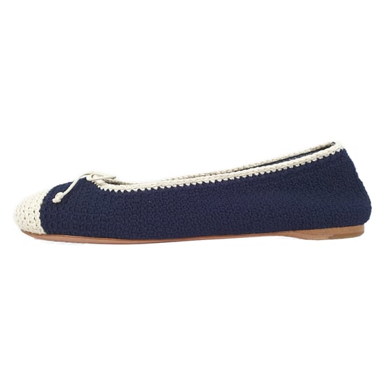 Miu Miu Crochet Cap Toe Ballet Flats in Navy Blue Cotton - Image 3