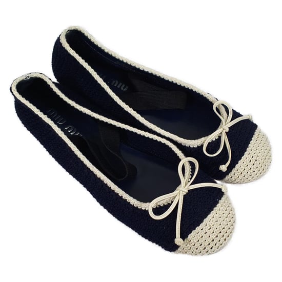 Miu Miu Crochet Cap Toe Ballet Flats in Navy Blue Cotton - Image 6