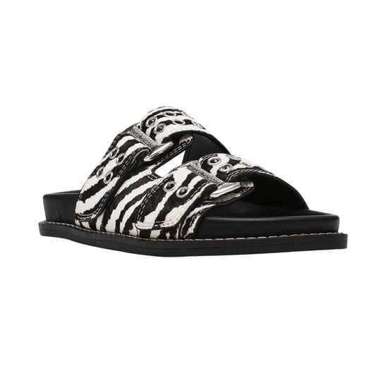 Steve Madden Womens/Ladies Agent Zebra Print Sliders (White/Black) - Image 3