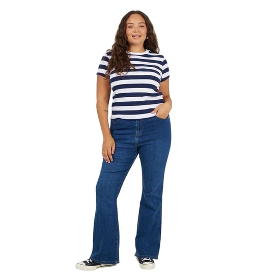 Brave Soul Womens/Ladies Flared High Waist Plus Jeans (Mid Blue) - Image 1