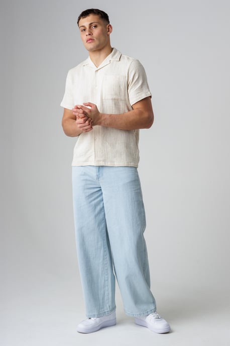 Cream Cotton Button-Up Shirt With Textured Check Print - Image 3