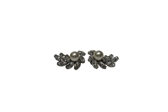 Tory Burch Clustered Crystal with Pearl Clip-On Earrings in Silver Metal - Image 1