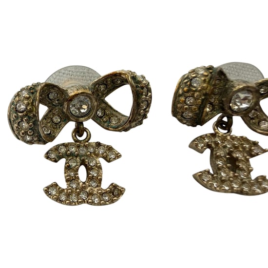 Chanel Crystal CC Bow Drop Earrings in Gold Metal - Image 4
