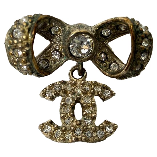 Chanel Crystal CC Bow Drop Earrings in Gold Metal - Image 5