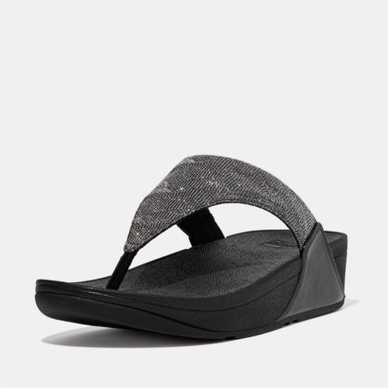 Fit Flop Womens/Ladies Lulu Glitz Toe Post Wedge Sandals (Black) - Image 2